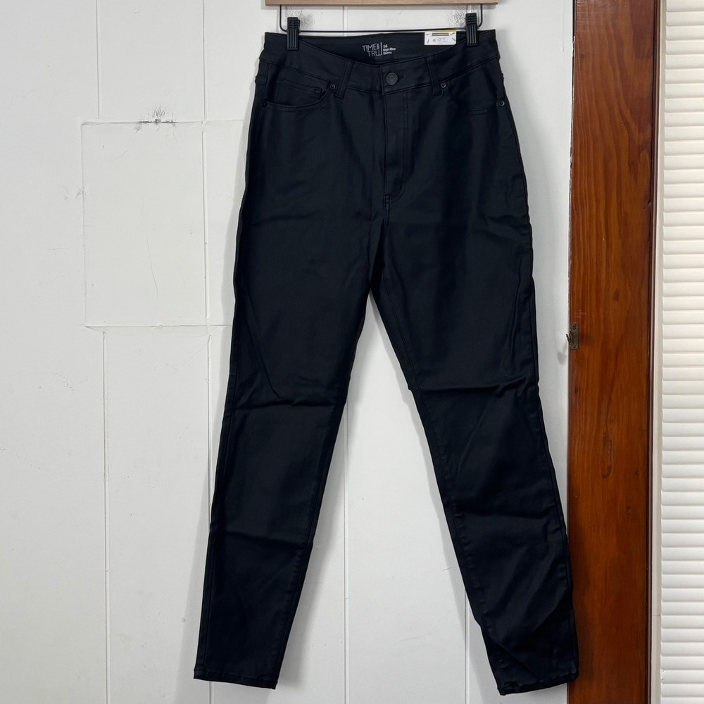 Time and Tru‎ Womens Black Coated High Rise Skinny Jeggings Size 14
